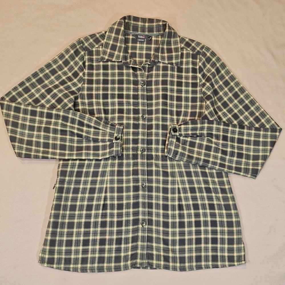 Royal Robbins Womens‎ Yellow Gray Flannel Shirt Elastic Waist Plaid Size Medium